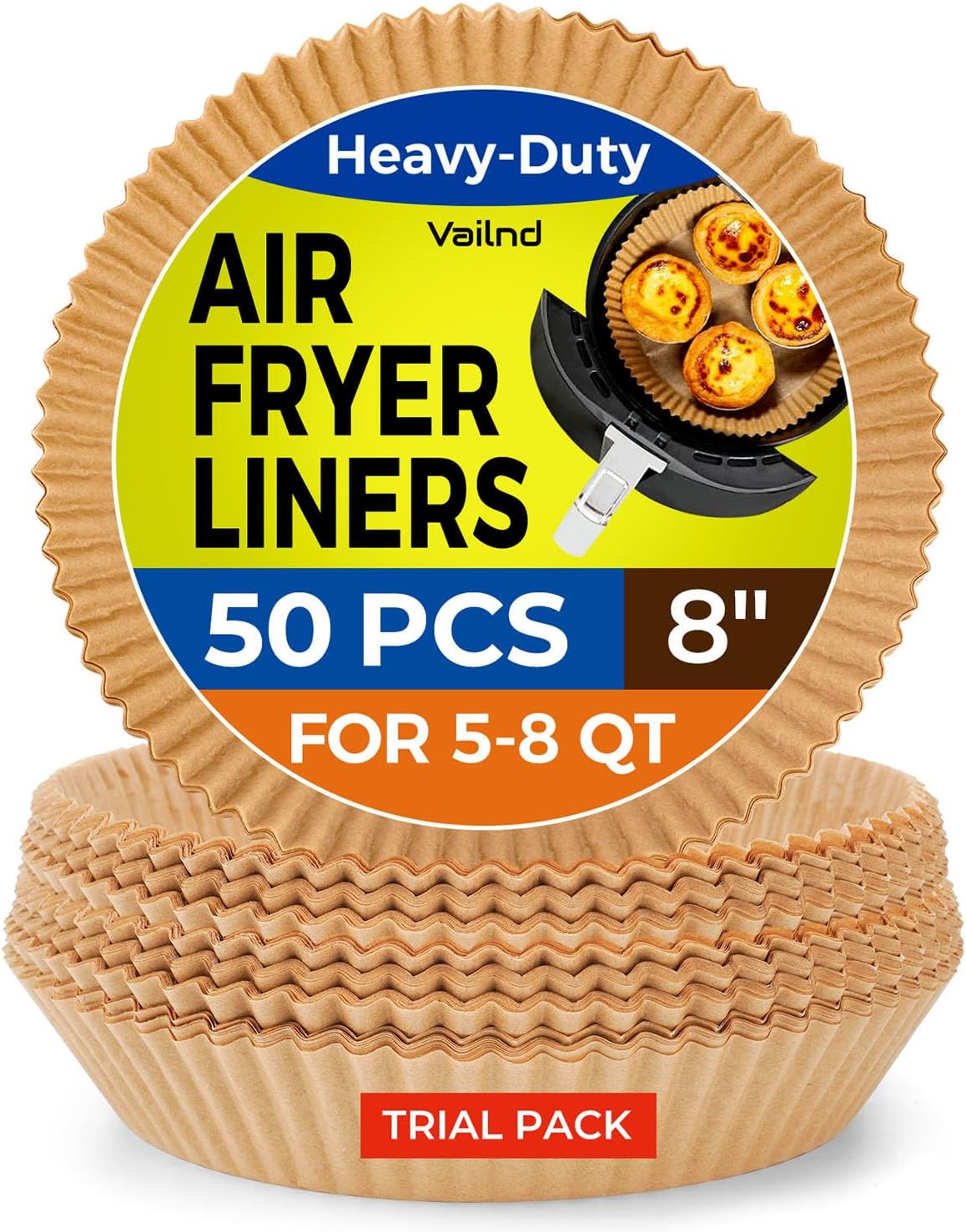 Air Fryer Liners Disposable - 50 PCS 8 Inch Air Fryer Parchment Paper Round, Non-Stick Food Grade Paper Liner for Baking Roasting Microwave