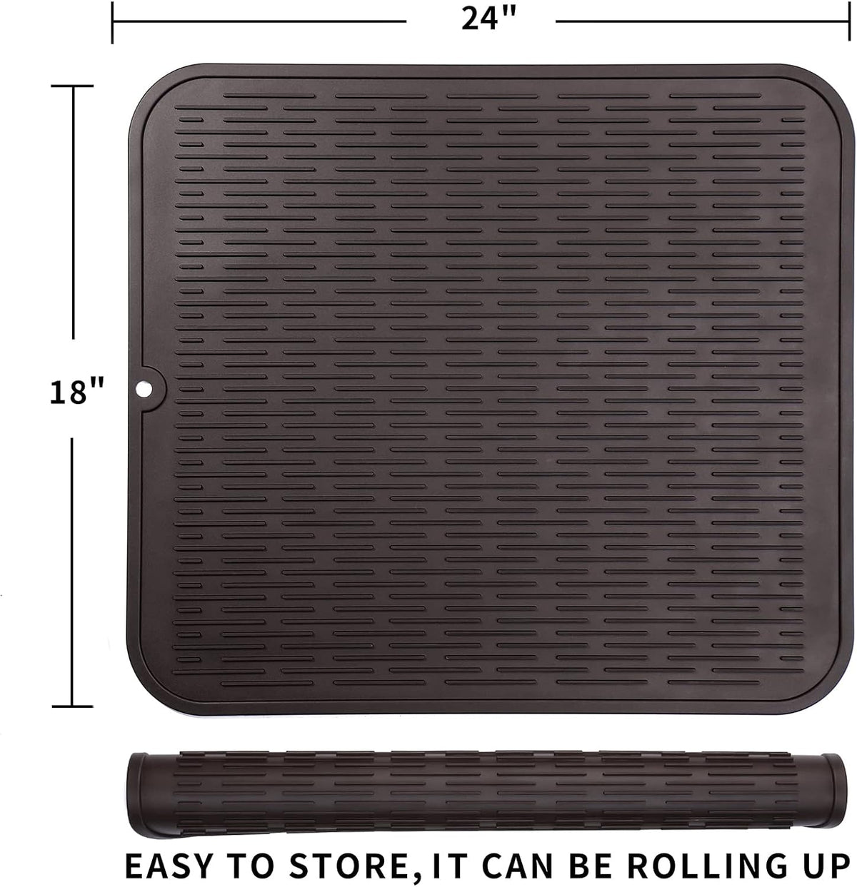 Silicone Dish Drying Mat for Multiple Usage,Easy clean,Eco-friendly,Heat-resistant Silicone Mat for Kitchen Counter or Sink,Refrigerator or Drawer Liner Coffee 2XL 24 inches x 18 inches