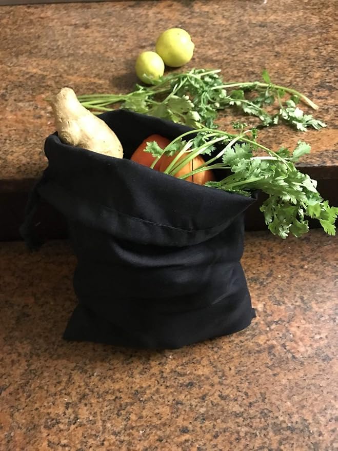 Reusable Produce Eco friendly 8x12 inches Cotton Single Drawstring Muslin Bags premium quality BLACK COLOR- 100 count pack