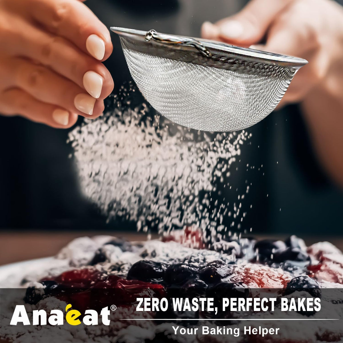 Anaeat Fine Mesh Strainers - Premium Stainless Steel Colander Sieve Sifters, with Durable Mesh and Sturdy Handle, Excellent for Sifting Dry ingredients, Flour, Pastas, Rice, Tea (2.8"+4.73"+7.09")