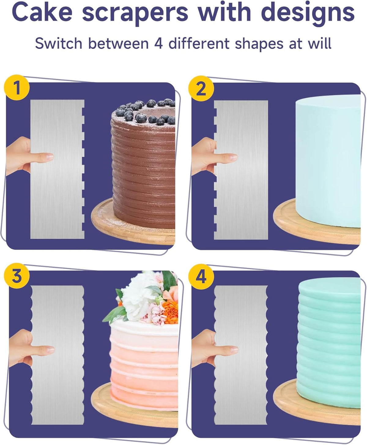 9 Inch Metal Cake Scraper Set of 2, Stainless Steel Cake Scraper Smoother Double Sided Patterned Edge for Icing Smoother,Tall Cake Scraper, Cake Combs for Buttercream