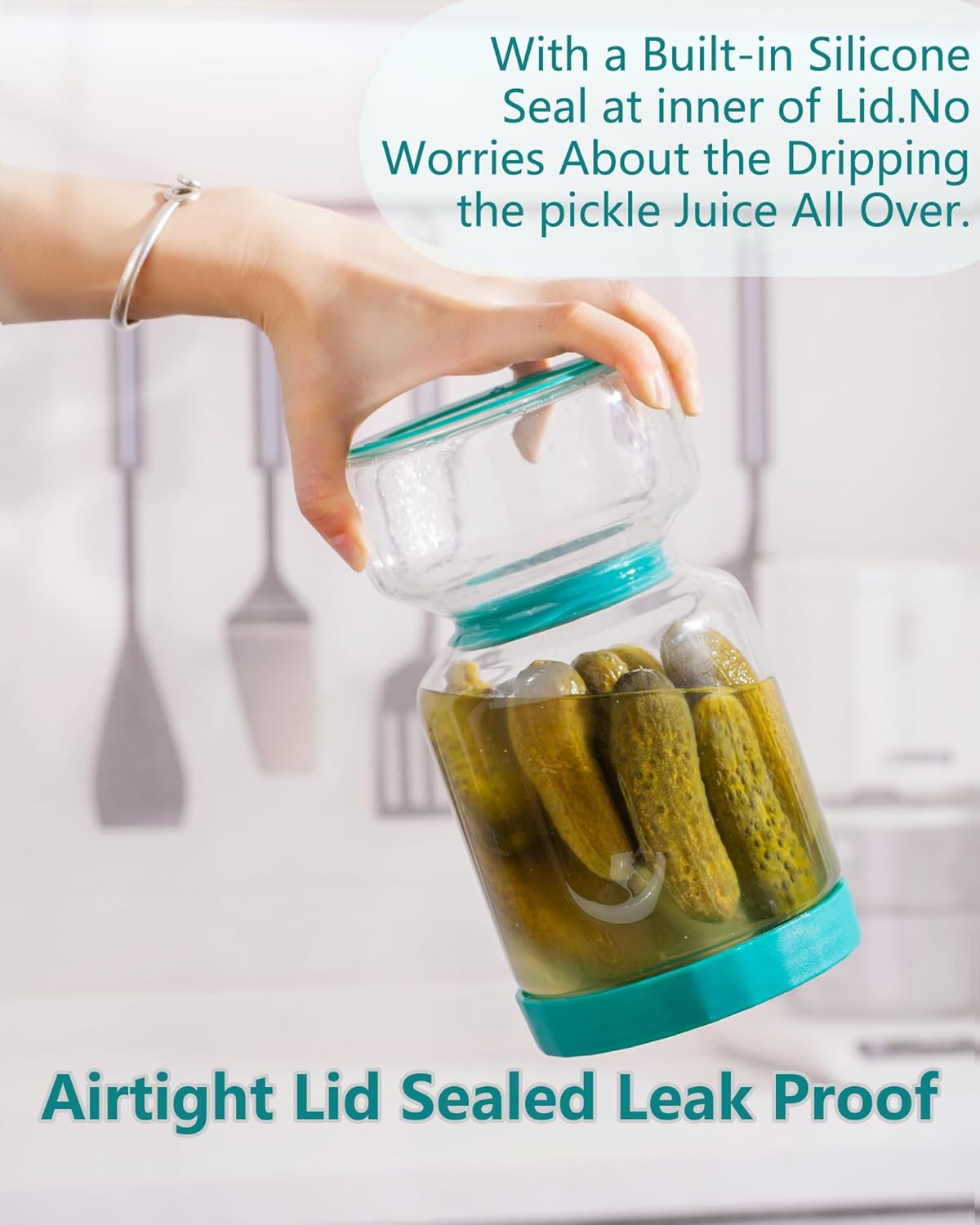 ZENS Pickle Jar with Strainer Flip, 2 Pack 51oz Pickle Container Pickle Juice Separator Hourglass Jar for Olive Keeper, Leakproof Pickle Holder Jars for Pickling Dill Sliced Storage, Gifts for Mom