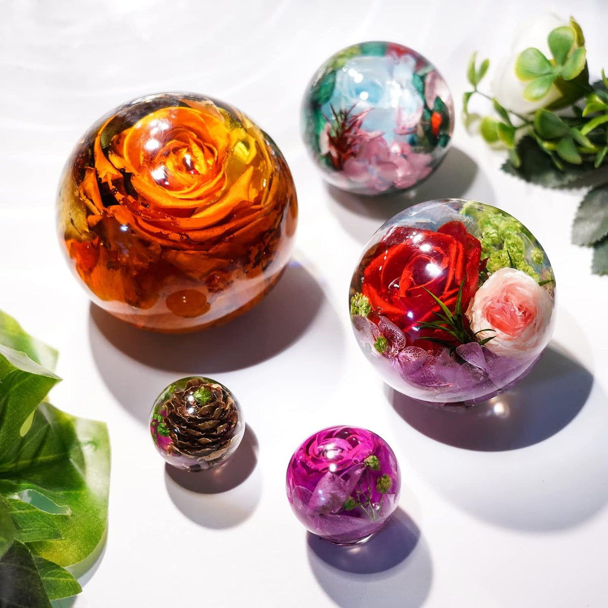 LET'S RESIN 9 Pcs Sphere Silicone Molds for Resin, Upgraded Seamless 3D Sphere Resin Molds Silicone,Large Round Ball Epoxy Resin Molds for Flowers Preservation,Resin Casting, Soap, Candle