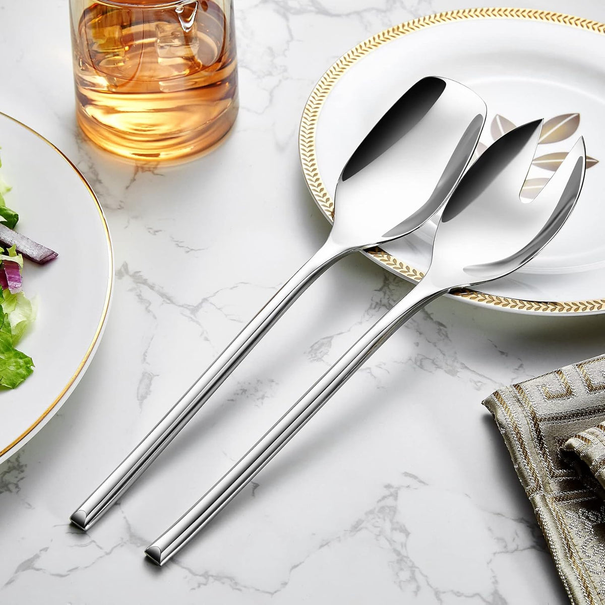KEAWELL Premium 10" Salad Serving Set, 18/10 Stainless Steel, Mirror-Polished, Includes Salad Spoon and Fork, Set of 2