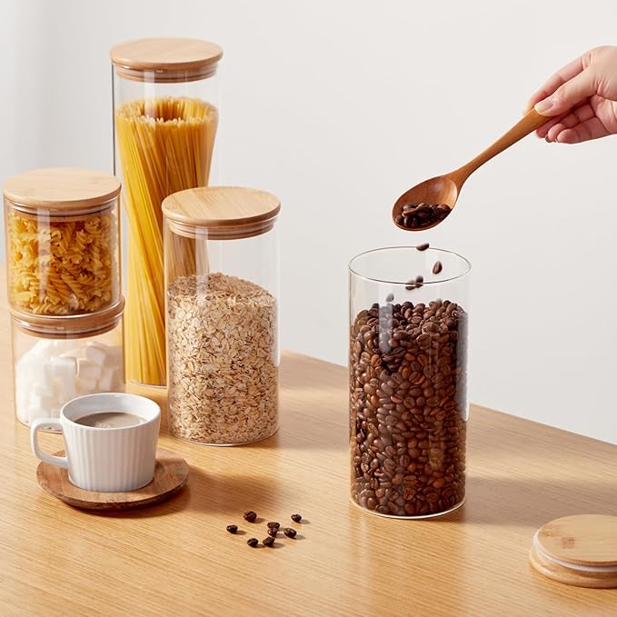 Glass Food Storage Jars with Lids[Set of 3], Perfect for Pasta, Cookies, Nuts, Coffee, Cereal, Flour, and More, Organize Your Kitchen and Pantry with these BPA-Free Glass Canisters