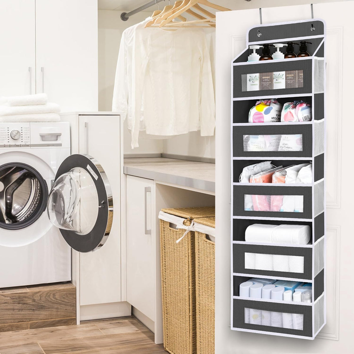 Upgrade Pocket 2 Pack Over The Door Organizer Storage, 5 Shelf Hanging Door Organizers with 10 Large Capacity Pockets, Anti Tilt 48 lb Load Behind Door Organizer for Bedroom, Bathroom, Pantry