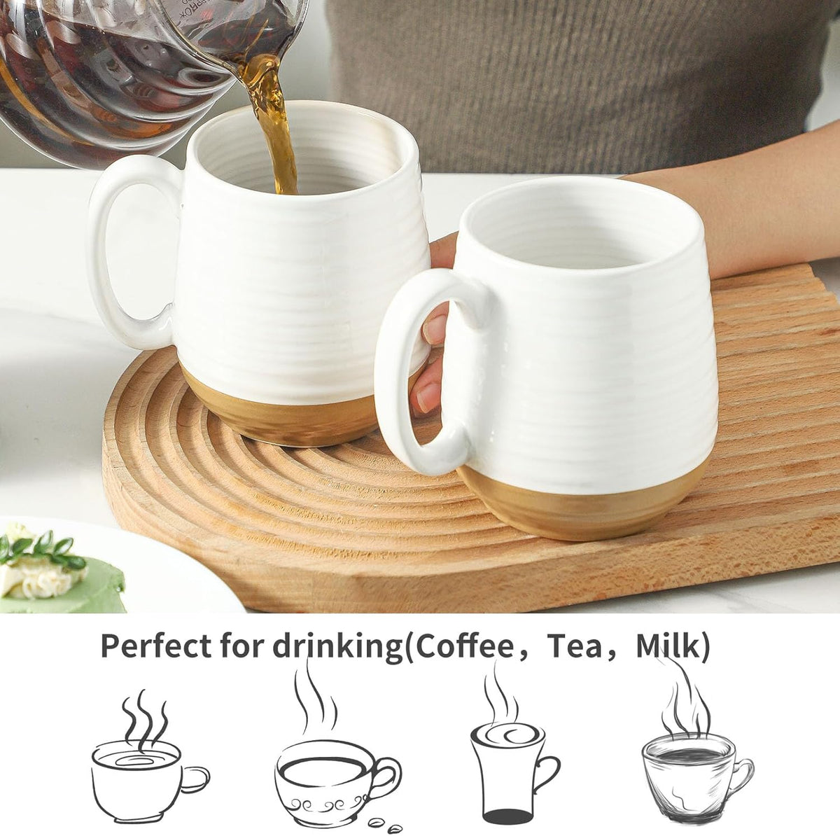 Hasense Coffee Mugs Set of 2, Ceramic Coffee Cup for Men and Women, 20 oz White Mugs with Handle for Latte, Tea, Cocoa, Dishwasher and Microwave Safe