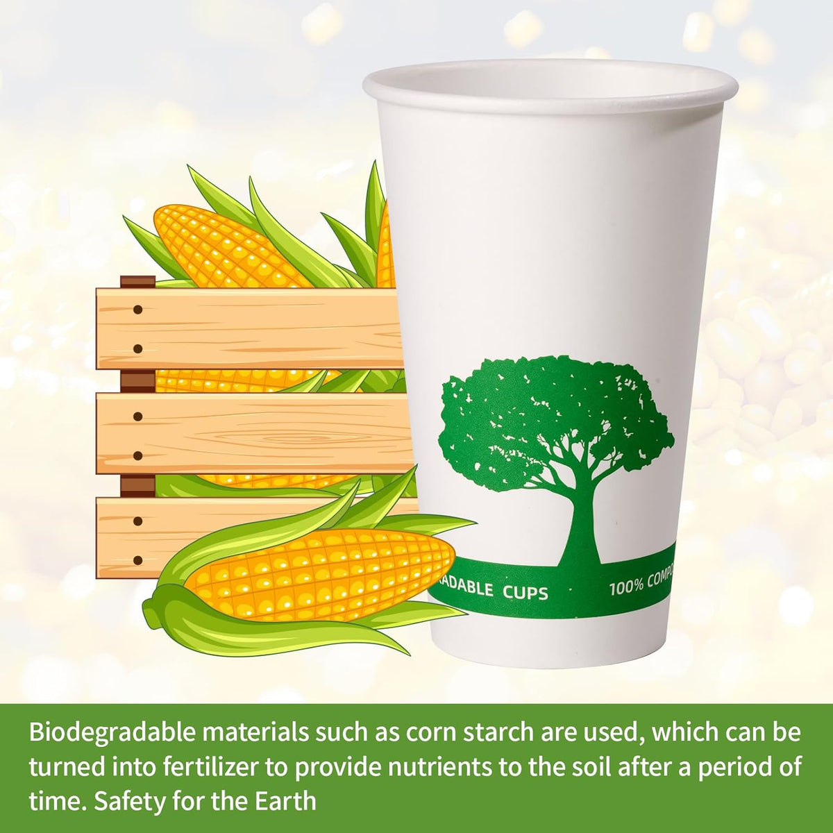 Vplus 240 Pack Compostable Paper Cups, 16 oz Paper Coffee Cups, Biodegradable Disposable Paper Cups, Eco-friendly Hot Drinking Cups for Party, Picnic,and Events
