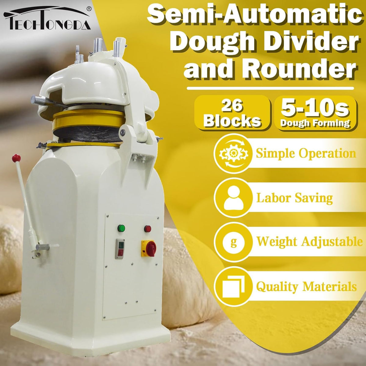 TECHTONGDA Dough Divider Rounder Dough Ball Machine 26pcs 1.8og-5.3oz Electric Dough Cutting and Rounding Machine for Hamburger Bread Pizza Bakery