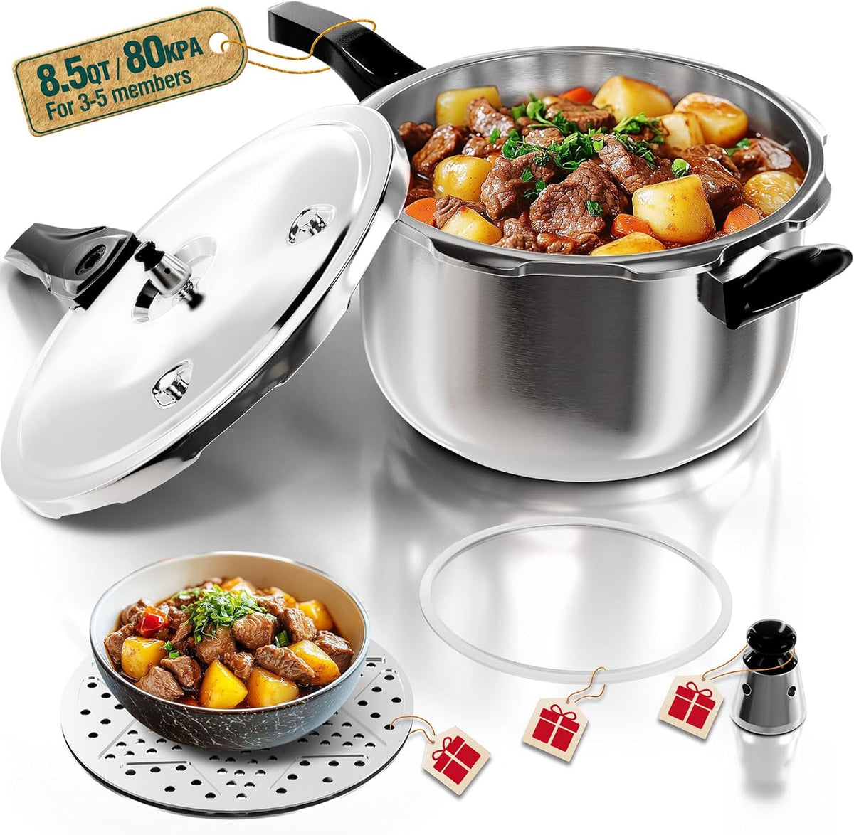 WantJoin Pressure Cooker, 8 Quart Stainless Steel Pressure Canner, Induction Compatible Cookware with Spring Valve Safeguard Devices,Compatible with Gas & Induction Cooker