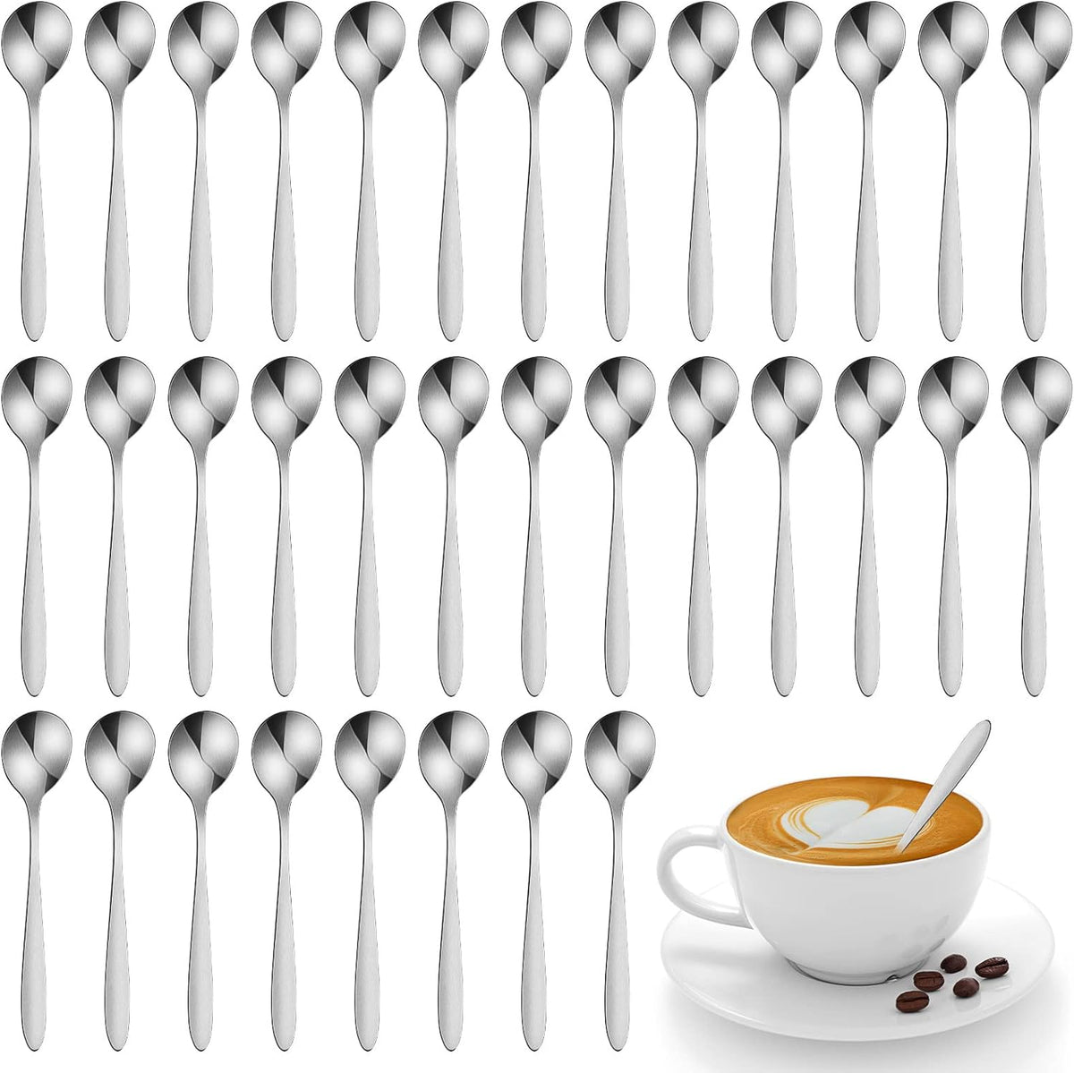 Yinkin 50 Pcs Demitasse Espresso Spoons 4.92" Stainless Steel Tablespoons Metal Dessert Spoons for Appetizer Sugar Ice Cream for Home Restaurant Kitchen,Mirror Polished,Dishwasher Safe