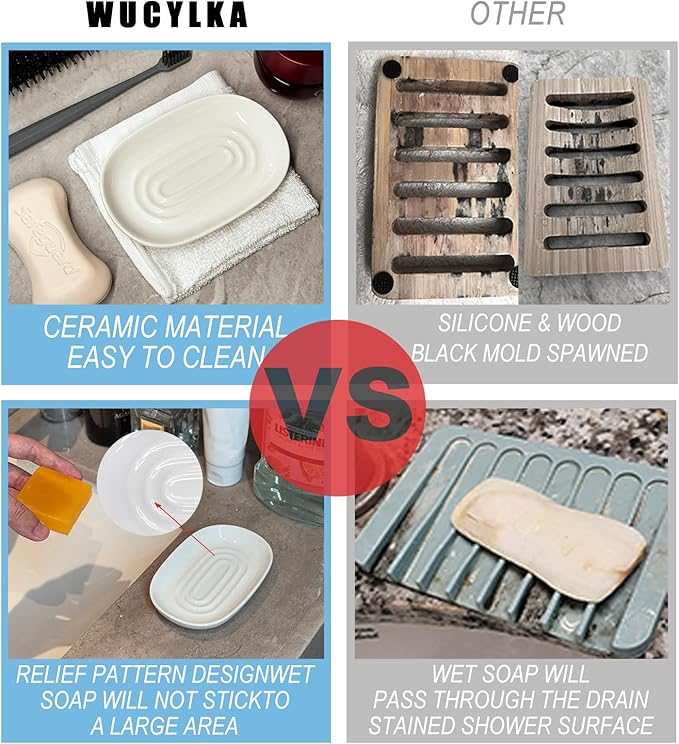 Soap Dish, Ceramic Soap Dish with Marble PatternShower, Soap Saver Tray for Bathroom, Kitchen Sink & Vanity, Multi-Use Holder for Jewelry, Rings, Keys (1 Pack, Black)