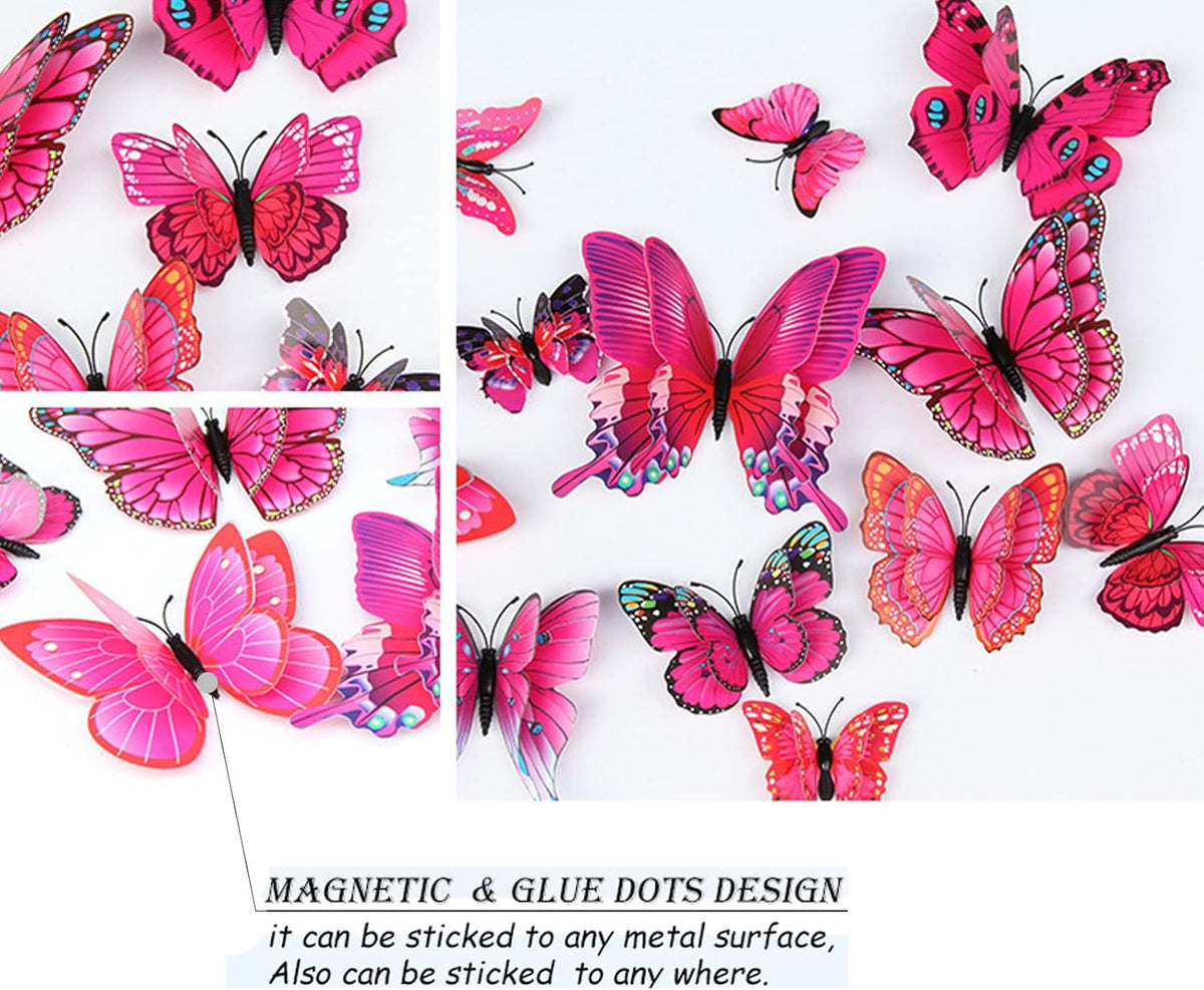 Butterfly Wall Decor 24/48 PCS, 3D Butterflies Stickers for Party Decorations with Magnets (Purple&red, 24)