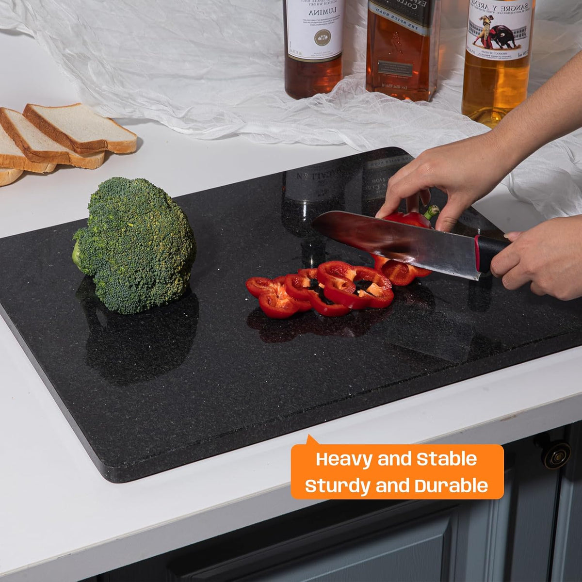 Black Granite Cutting Board, 16x20 Inch Large Marble Pastry Board, Stone Cutting Boards For Kitchen, Pack Of 1 Piece