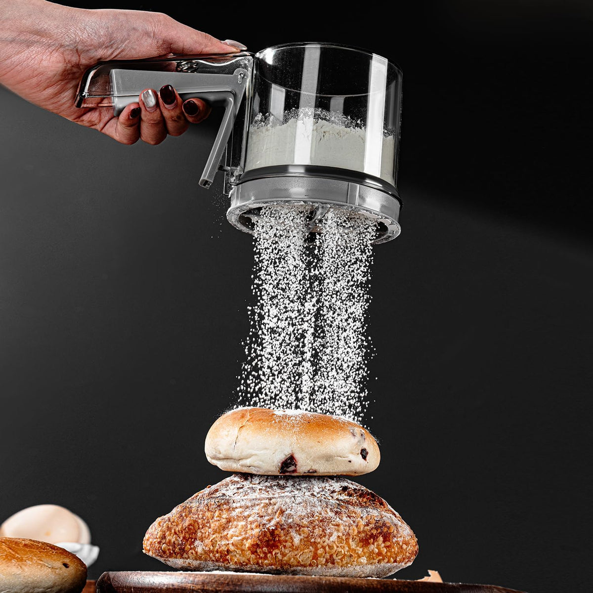 ‌3 Cup Flour Sifter, Sifter for Baking Sifter Handheld Baking Sieve Food-Grade Double-Filter Stainless Steel Flour Sifter Non-Rust Sifter used for Rapid Screening of Flour Apricot Flour Sugar Powder