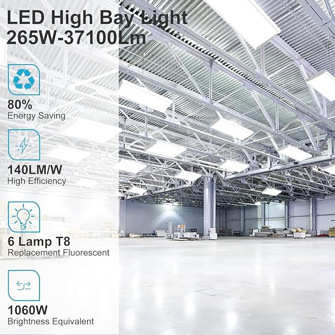 Lightdot 2 Pack LED High Bay Shop Lights, 4FT 240W 33600LM [Eqv.1000W MH/HPS] 5000K Daylight Linear Hanging Light for Garage Warehouse Gyms, 10 Lamp Fluorescent Fixture Replacement