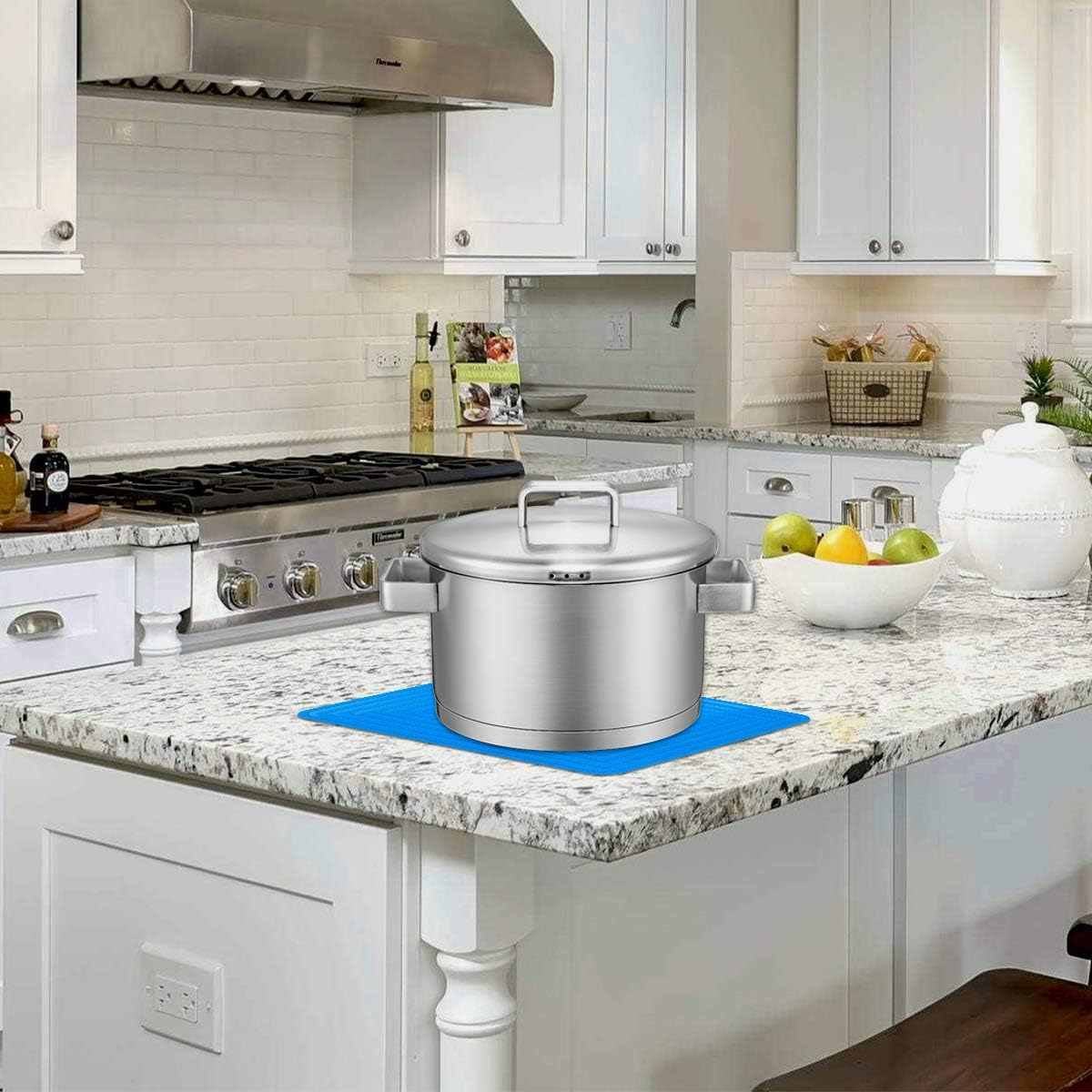 Large Silicone Trivet Mats for Hot Dishes/Pans, Heat Resistant Pot Holder, 9"x12" Non Slip Flexible Durable Pot Coaster Kitchen Table Mats Set of 2 (Blue)