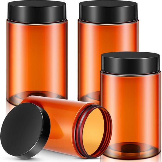 Patelai 4 Pieces Round Wide-mouth Leak Proof Plastic Container Jars with Lids for Travel Storage Makeup Beauty Products Face Creams Oils Salves Ointments DIY Making(12 Ounce,Amber)