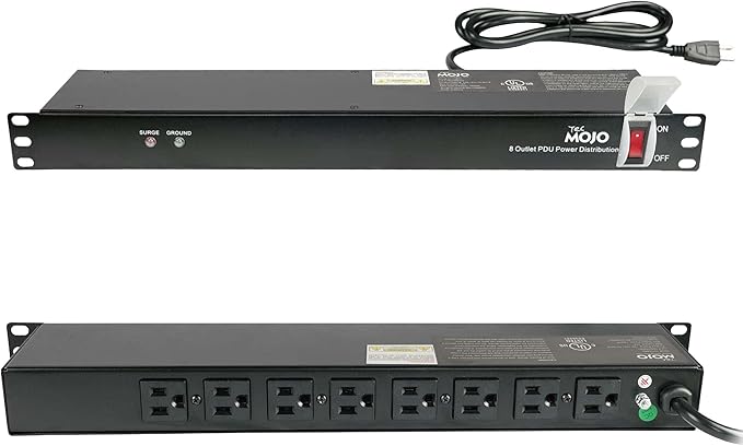 Tecmojo 1U Rack-Mount Horizontal 8-Outlet Power Strip UL Listed PDU with Surge Protection 6ft Cord Power Distribution for IT and Network Server Racks