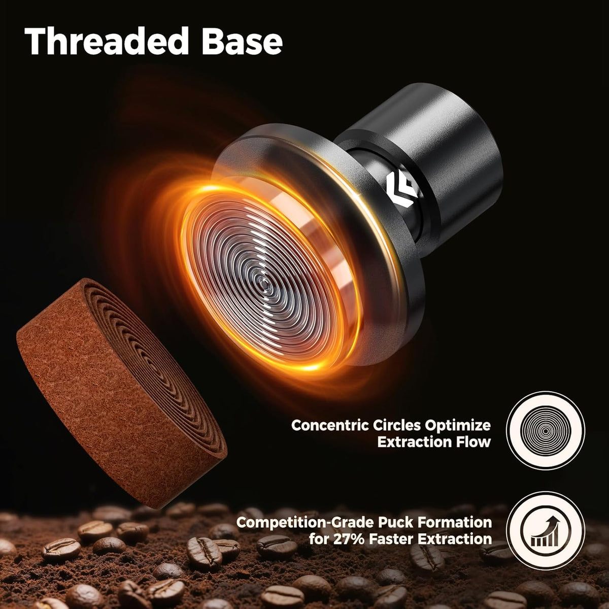 IKAPE 53.3MM V6 Impact Espresso Tamper with Sound Feedback, 15lb/30lb Interchangeable Springs, Espresso Low-Profile Tamper with Triple-spring System, Fits 54mm portafilters