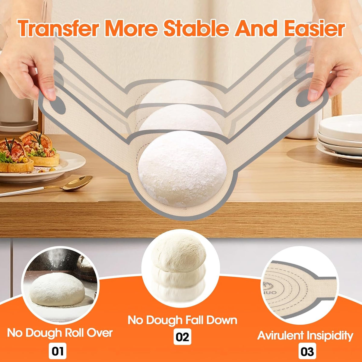 Silicone Bread Sling Dutch Oven，2 PCS Silicone Baking Mat Set，Non-Stick & Easy Clean Reusable Bread Mat With Extra Long Handles, Bread Baking Mat for Sourdough Transfer