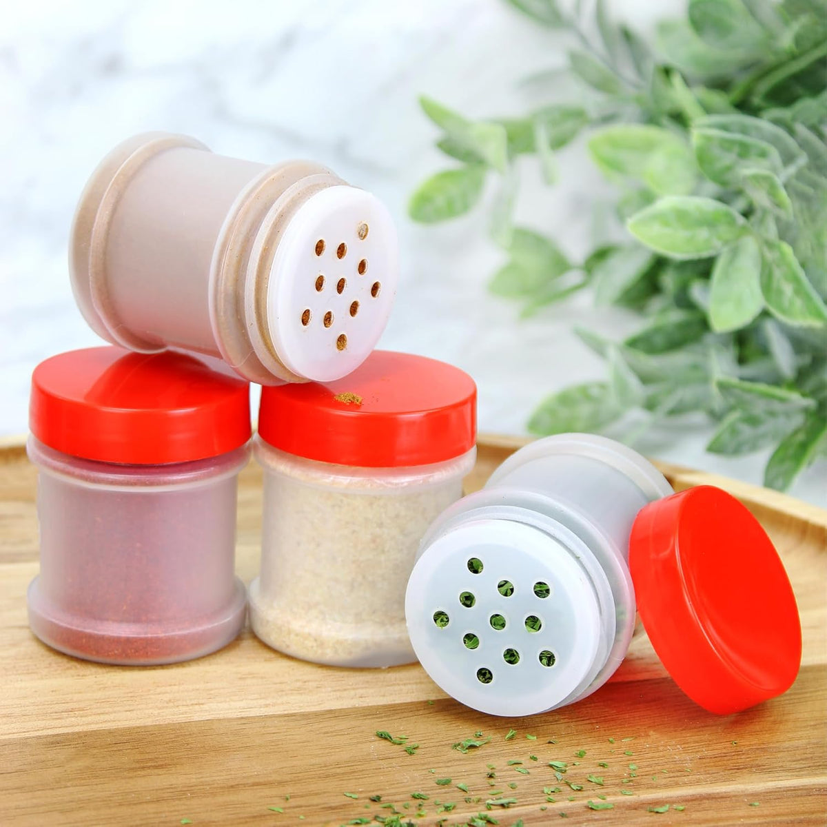 Cornucopia Brands Mini Plastic Spice Jars w/Sifters (12-Pack, Red); 2 Tablespoon Capacity (1 Fluid Ounce) Spice Bottles for Travel, Glitter, Gifts, Favors, Etc.