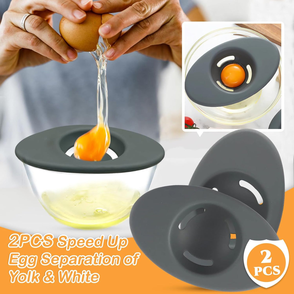 2PCS Silicone Egg Separators, Food-Silicone Egg White Separator, 3-Slit Egg White Separator from Yolk for Baking, Must-Have Egg Separator Tool, Set of 2
