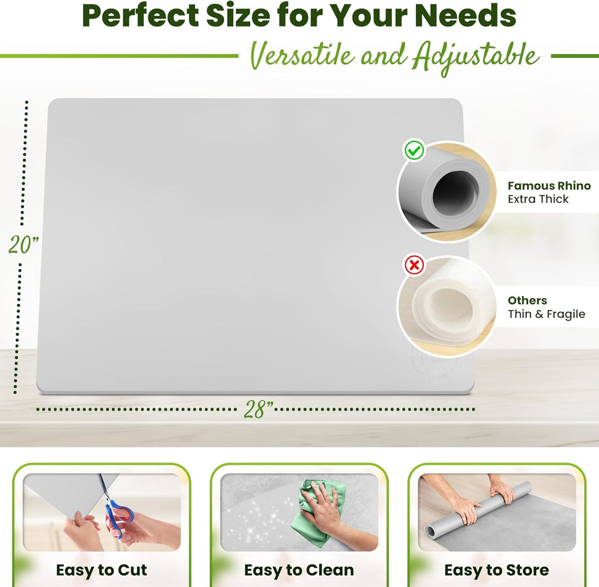 Premium Large Silicone Mat 28" x 20" Silicone Mat Heat Resistant, Kitchen Counter Mat Waterproof for Coffee Machine, Glass Top Stove Cover, Countertop Protector Air Fryer, Baking mat (Light Gray)