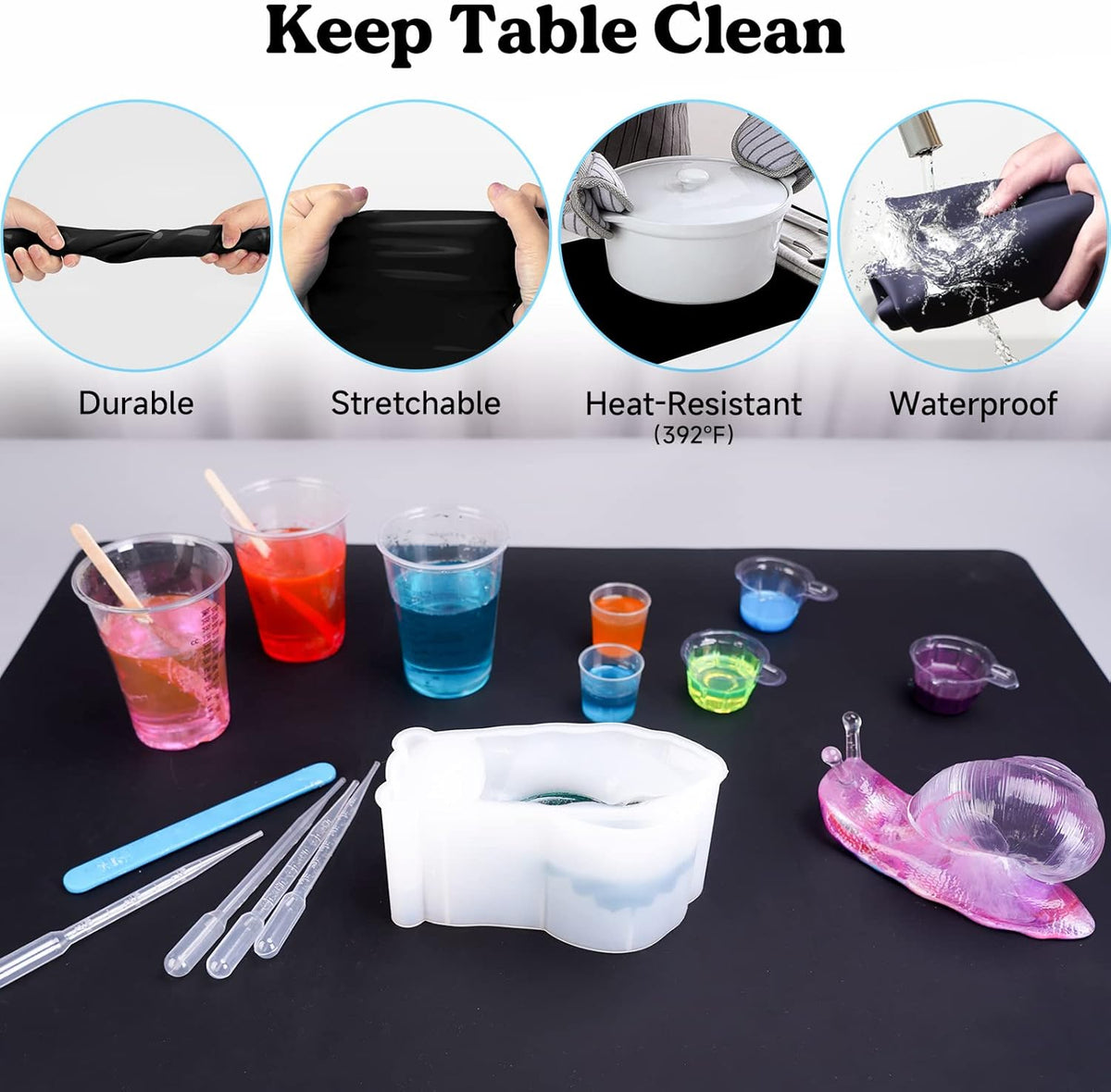 LET'S RESIN Extra Large Silicone Mat for Crafts, 27.7'' x 19.7'' Nonstick & Nonslip Silicone Crafts Mat, Multipurpose Heat-Resistant Table Protector Silicone Sheets for Resin, Liquid, Paint, Clay