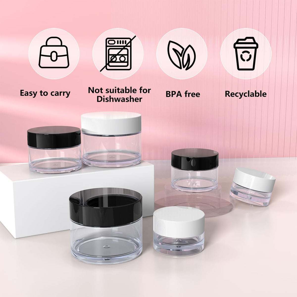 Travel Size Containers for Toiletries, 3 Size 0.17/0.5/1 OZ Small Cosmetic Jars for Makeup Face Creams Moisturizer Lotion, with 2 Pieces Mini Spatulas for Gift (6 Pieces)