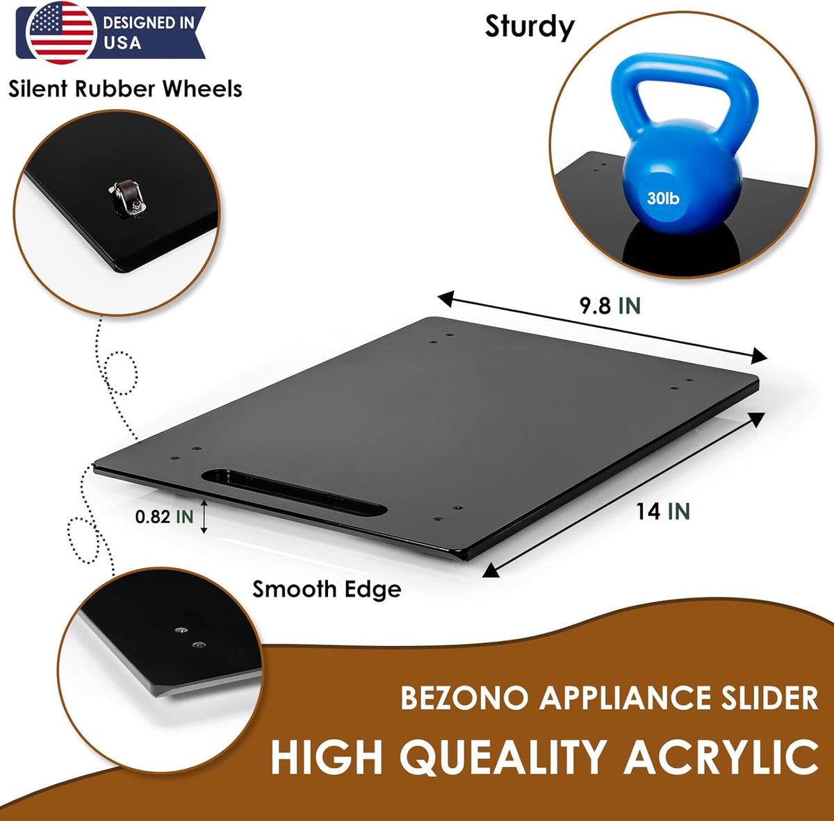 Appliance Sliders for Kitchen Appliances, Sliding Tray for Coffee Maker, Espresso Machines, Mixers Sturdy Kitchen Aid Sliders for Mixer - Duty Equipment with Rubber Wheels - 9.8" x 14" (Black)