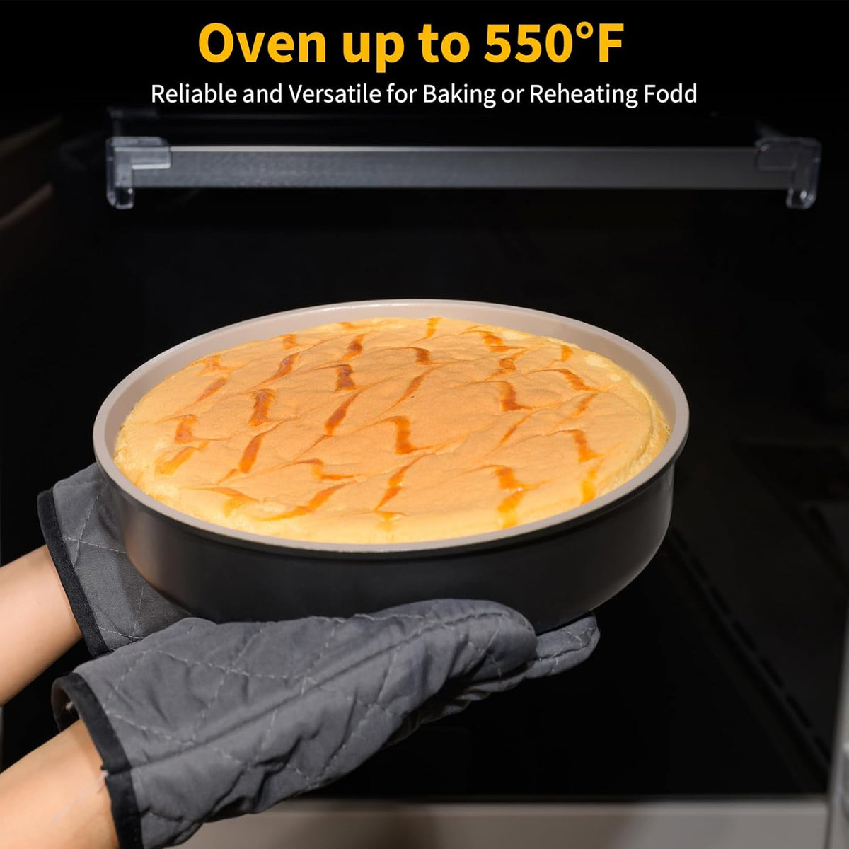 9.5 Inch Round Cake Pan,Cast Aluminum Bakeware Ceramic Nonstick for Cake Baking,Oven and Dishwasher Safe(Black)