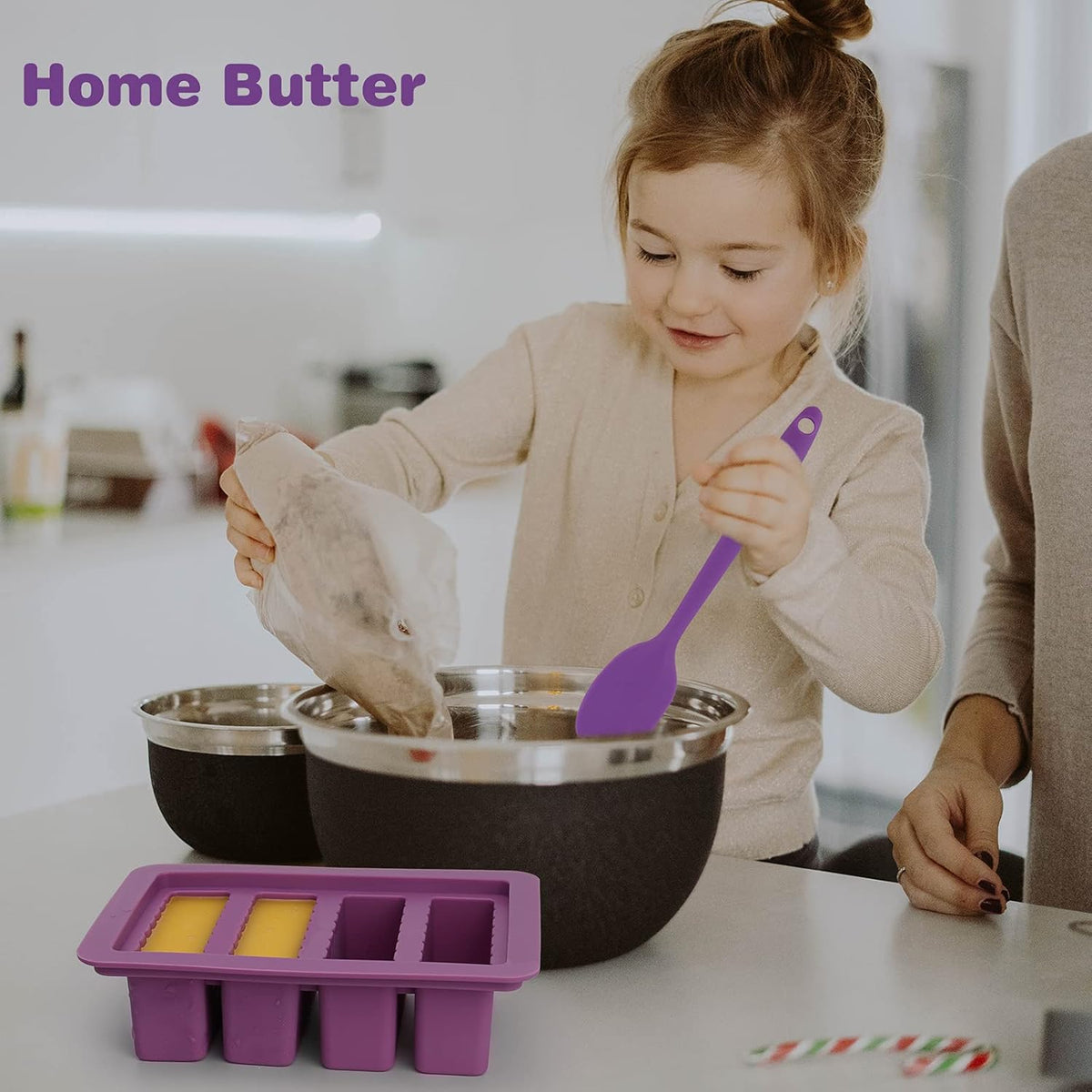 2 Packs Silicone Butter Mold, Butter Tray with Lid, Large Butter Maker with Silicone Spatula, Rectangle Container for Homemade Herbed Garlic Butter Brownies Soap Bar Energy Bar