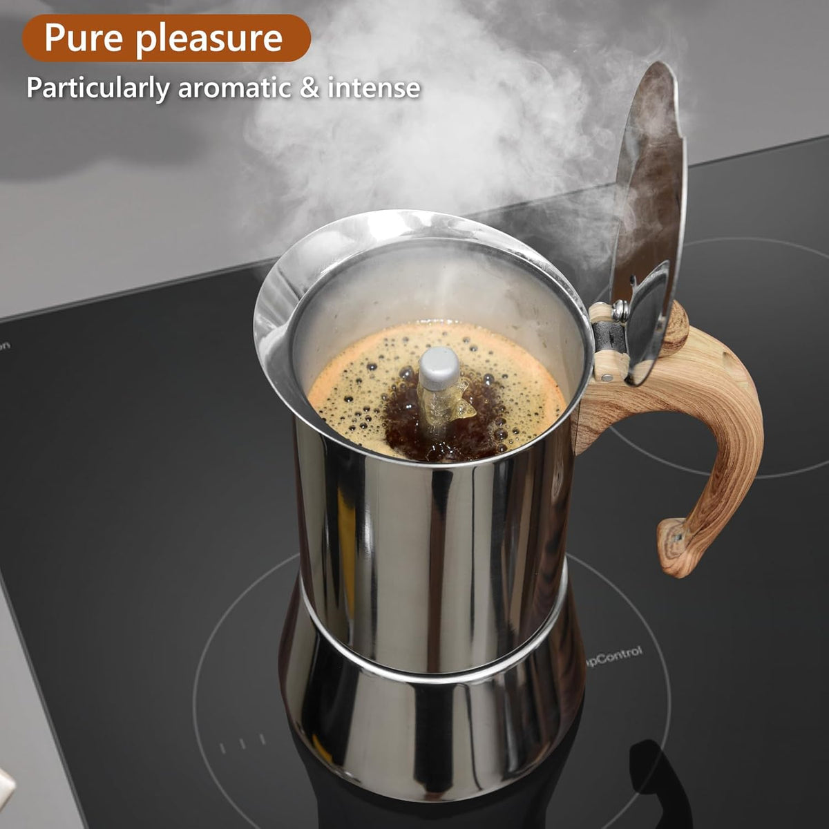 Induction Moka Pot, Stainless Steel, Stovetop Espresso Coffee Maker, 6 Cup/300ml/10.1oz, Easy to Use and Clean, Camping Home Use | for Mocha Cappuccinos, Lattes