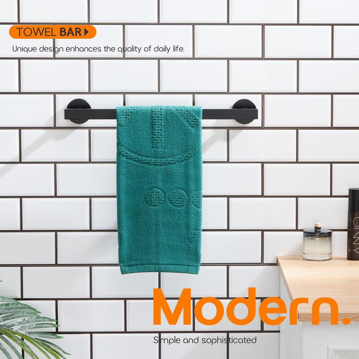 12 Inch Bathroom Towel Bar Bath Towel Rack Kitchen Towel Holder Towel Ring Wall Mounted SUS304 Stainless Steel Matte Black AN4001MB-L12