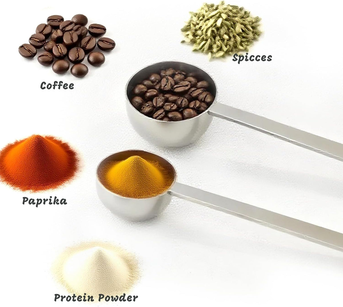 2Pcs Coffee Scoop Spoon - 1 Tbsp (15ml) & 2 Tbsp (30ml) Measuring Tablespoon - Stainless Steel Coffee Measuring Spoon - Long Handle Measuring Spoons for Ground Coffee, Loose Tea and Powder