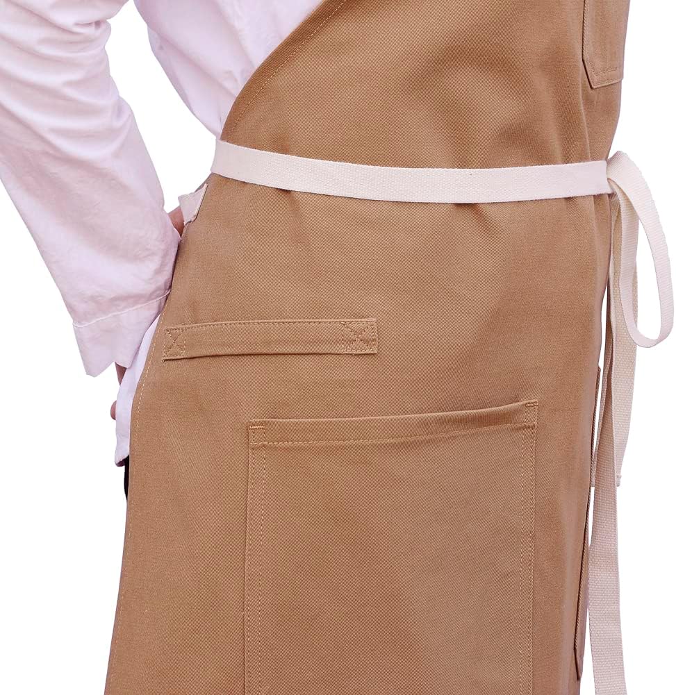 Kitchen Apron, Mens Womens Professional Chef Bib Apron for Cooking Grill BBQ, Cotton with Pockets Towel Loop and Adjustable Neck Straps