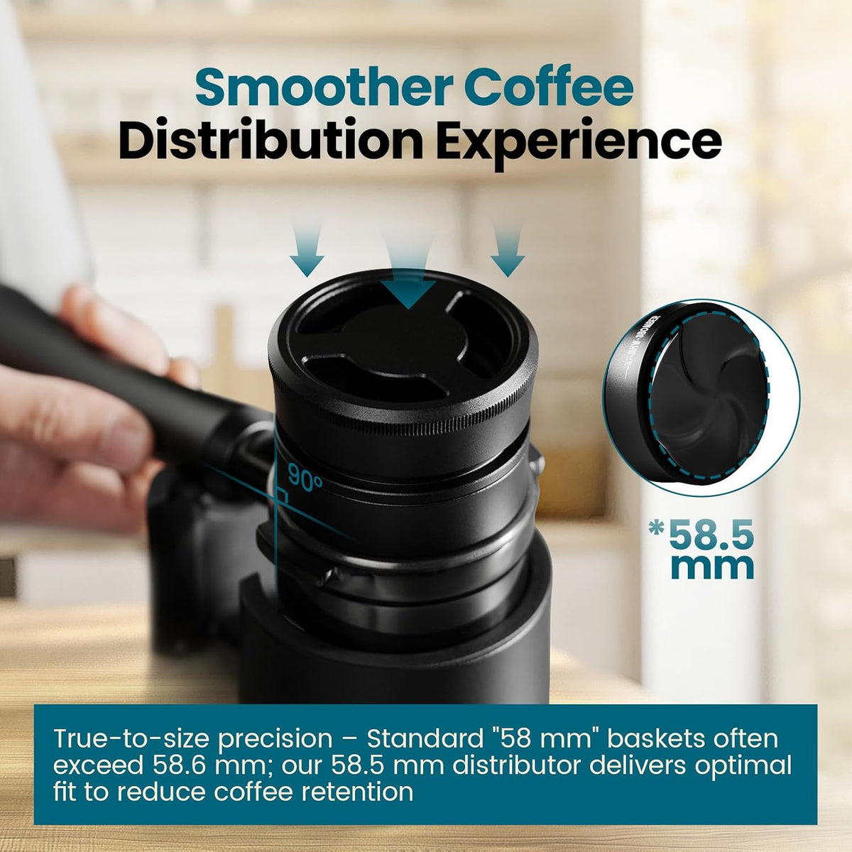 MHW-3BOMBER 58.5mm Espresso Coffee Distributor, Gravity Espresso Distribution Tool with Adaptive Height for Barista, Coffee Leveler Tools for 58mm Machine Portafilter, Astra Collection, T7021-OS