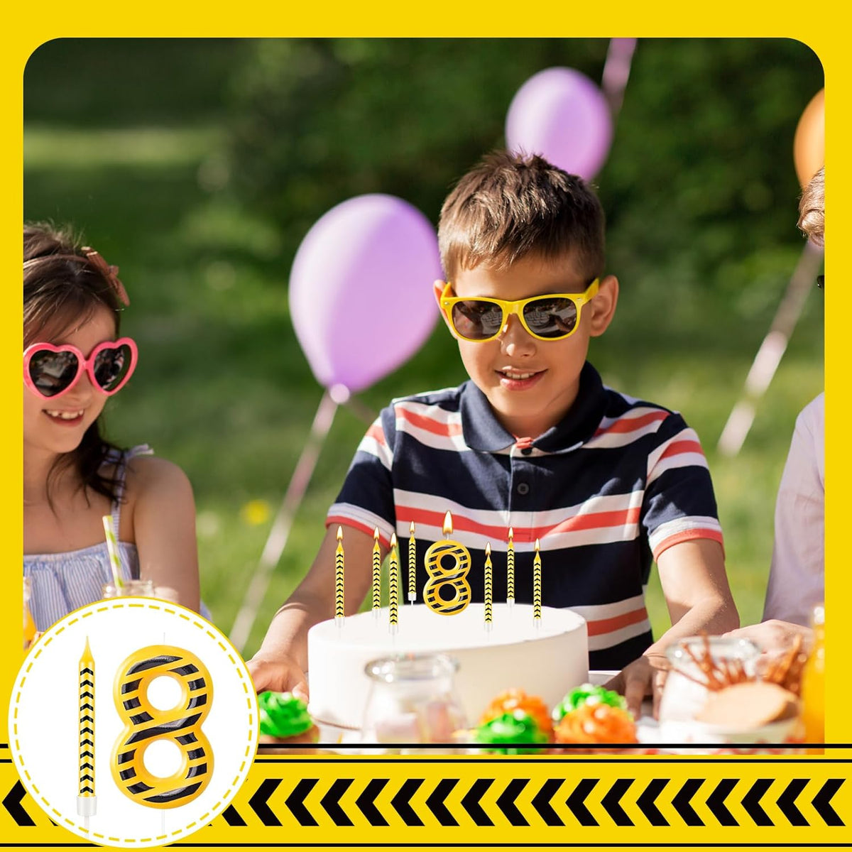13 Pcs Construction Themed Birthday Candles Set Yellow and Black Number 8 Candle Cake Topper for Construction Party Decoration Supplies (Number 8)