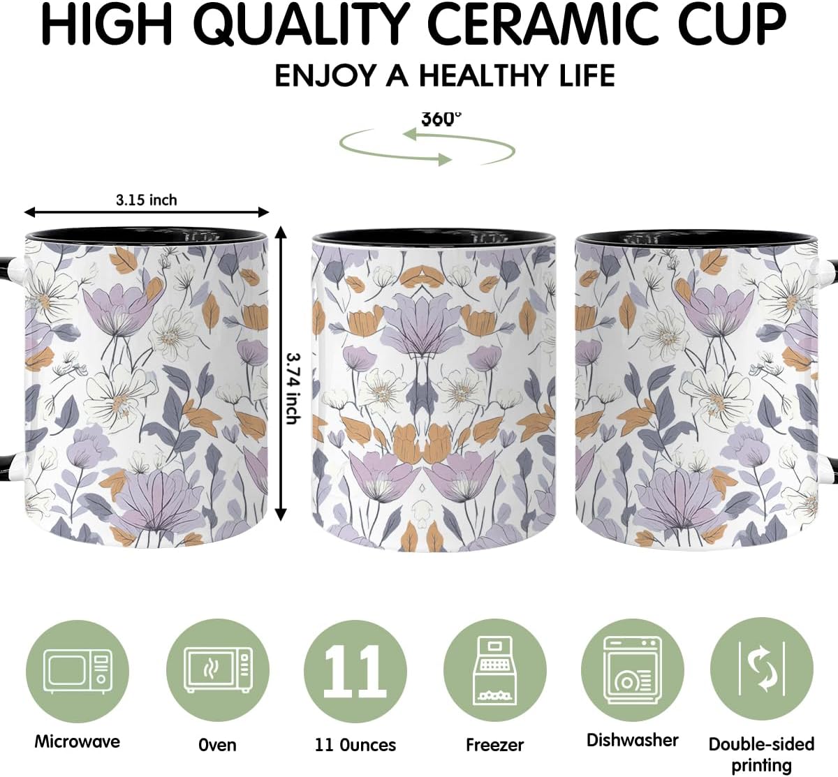 Vintage Flower Coffee Mug, Special Coffee Mug for Mothers, Gifts for Her Fall floral Cup, Beautiful Purple Wildflowers Inspirational Coffee Tea Cup for Her Birthday