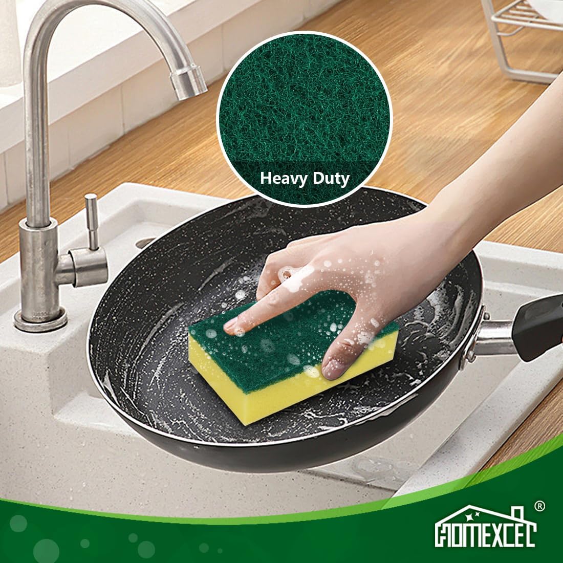 HOMEXCEL Heavy Duty Scrub Sponges Kitchen 60 Count, Extra-Large Sponges for Cleaning Kitchen and Household, Dish Scrubber for Washing Dishes, Pots and Pans