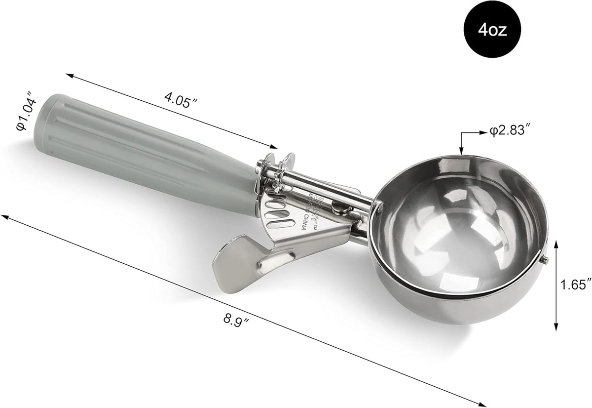 New Star Foodservice 34769 Commercial-Grade Thumb Press Food Disher/Ice Cream Scoop, 18/8 Stainless Steel, 4 oz, Size 8, Grey