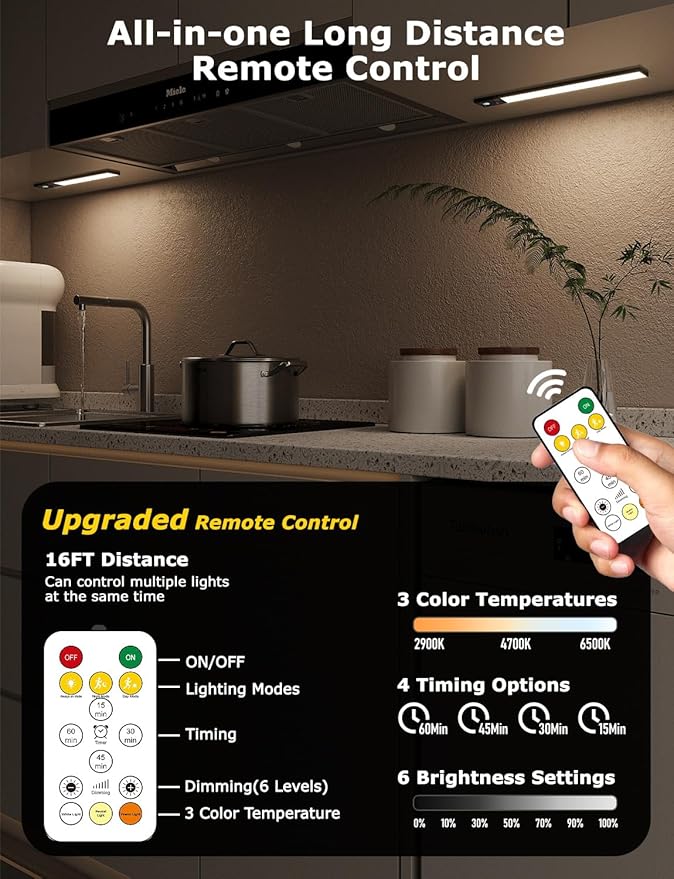12" Ultra-Thin Under Cabinet Lighting Wireless, Aluminum Alloy Under Counter Lights for Kitchen, 3-Color-Temps Magnetic Closet Lights, Rechargeable Motion Sensor Light Indoor (2 Pack, Black)