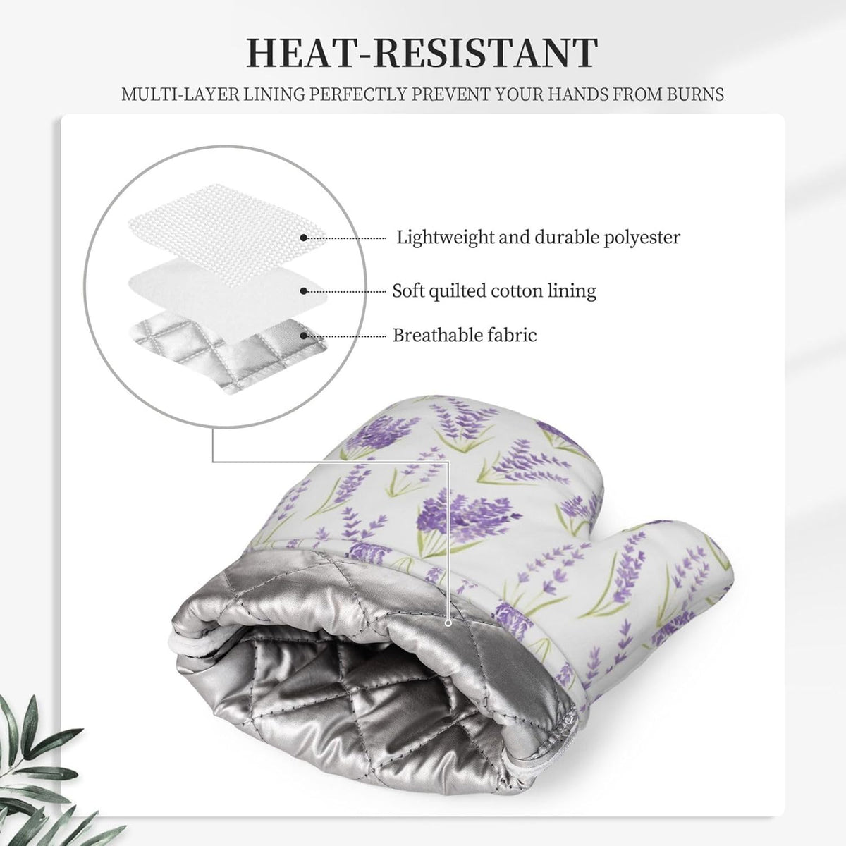 Lavender Spring Flowers Oven Mitts Pot Holders Set Silicone Lavenders Kitchen Oven Mitts Heat Resistant Potholders Non-Slip 4pcs Hot Pads and Oven Gloves Sets for Cooking
