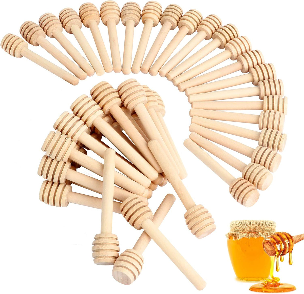51 PCS Honey Sticks Dipper, 3 Inch Mini Wooden Honeycomb Sticks, Small Honey Stirrer Stick, Honey Sticks for Honey Jar Dispense Drizzle Honey and Wedding Party Favors Gift