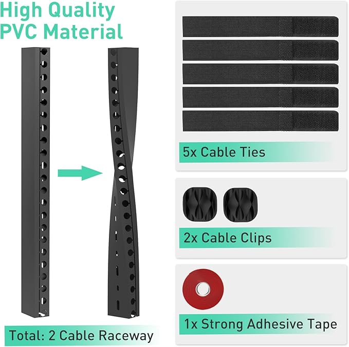 Updated Cable Raceway Kit - 31 (2X15.4) Inch Open Slot Wire Covers for Cords, Under Desk Cable Management System to Hide Under Desk/Tv/Computer/Net/Power Cords, (Pack 2)
