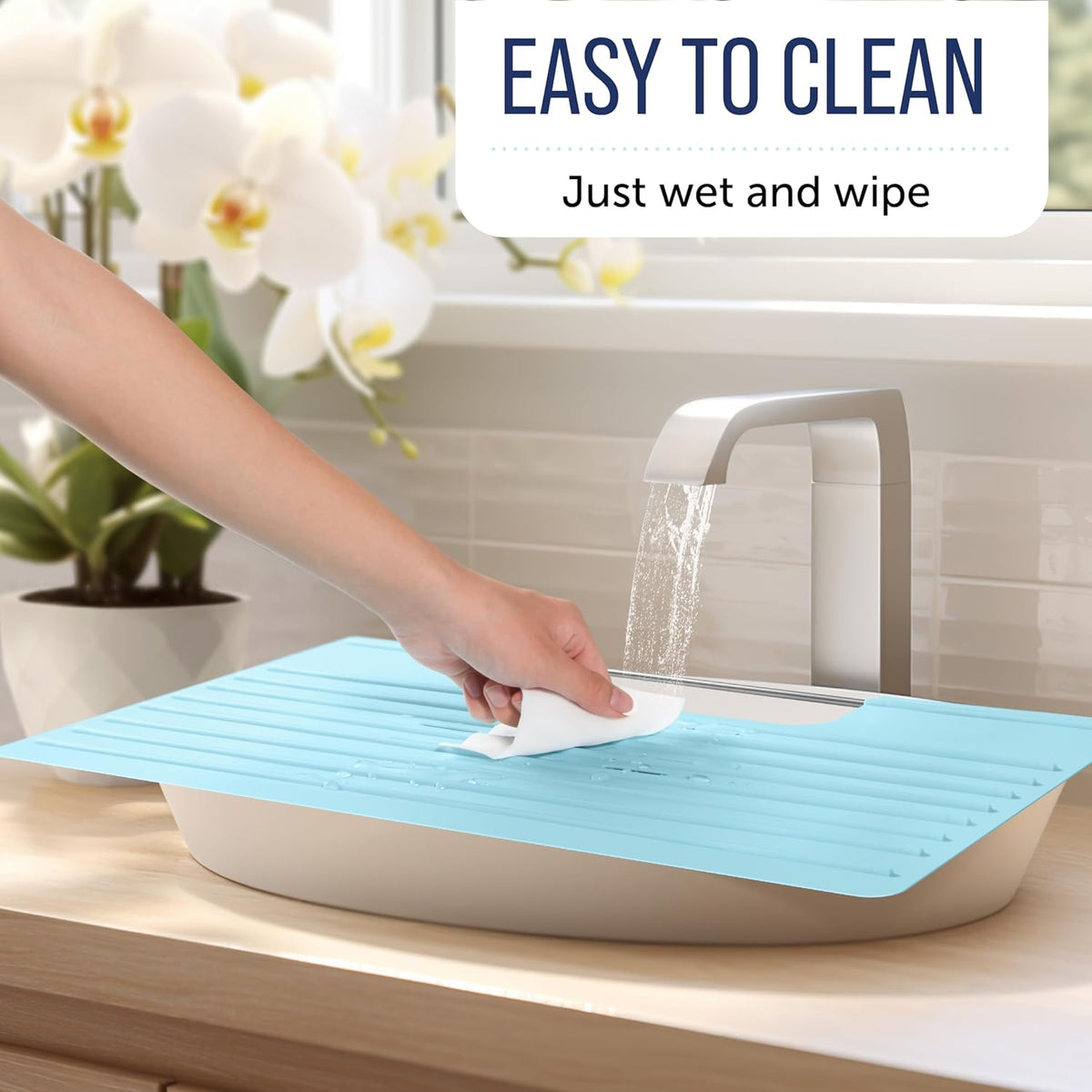 Maplefield Bathroom Sink Cover for Counter Space, Heat Resistant Silicone Sink Mat for Your Beauty Routine, Small Bathroom Space Saver Sink Cover for Makeup (Light Blue Large, 22 x 2 x 2 Inches)