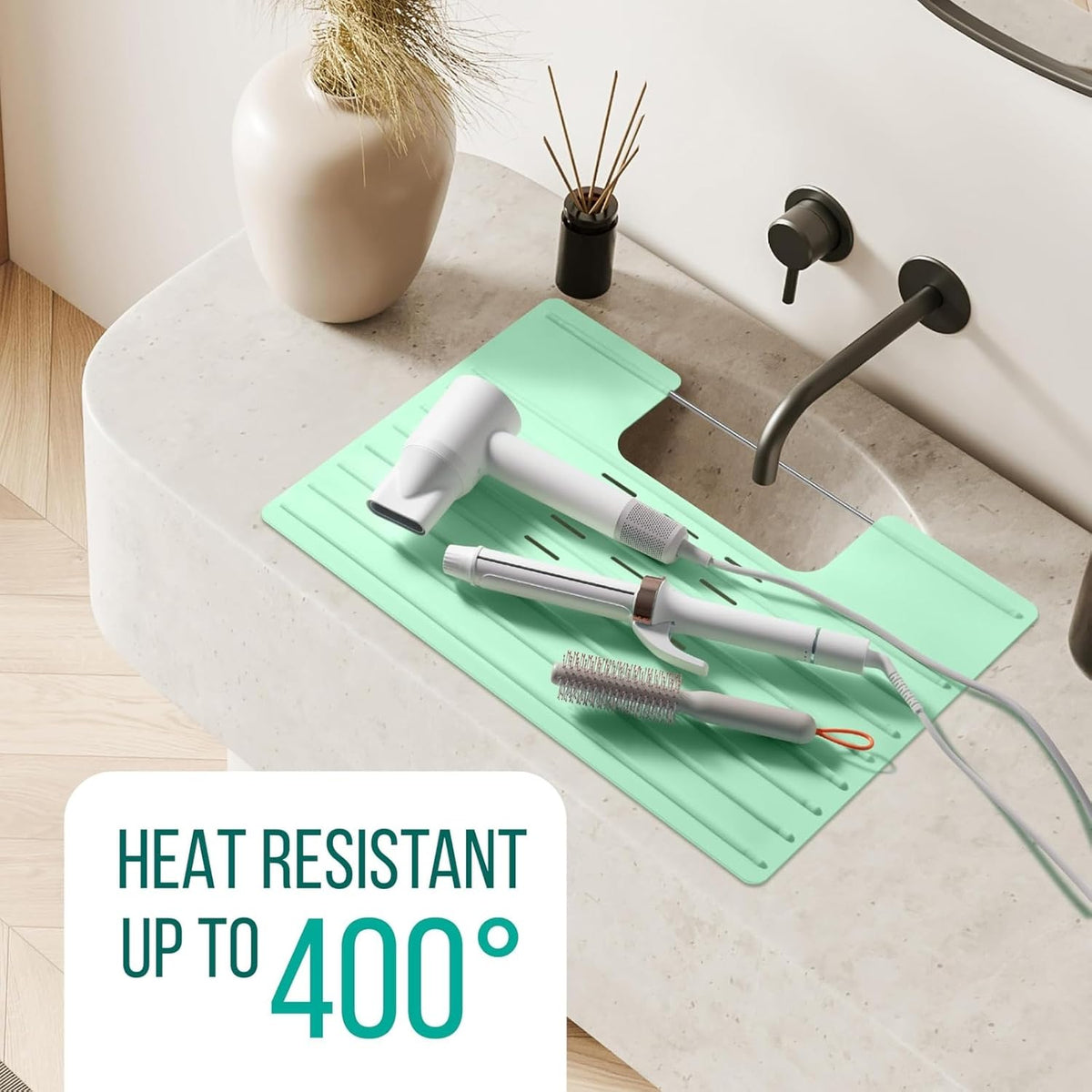 Maplefield Bathroom Sink Cover for Counter Space, Heat Resistant Silicone Sink Mat for Your Beauty Routine, Small Bathroom Space Saver Sink Cover for Makeup (Mint Large, 22 x 2 x 2 Inches)