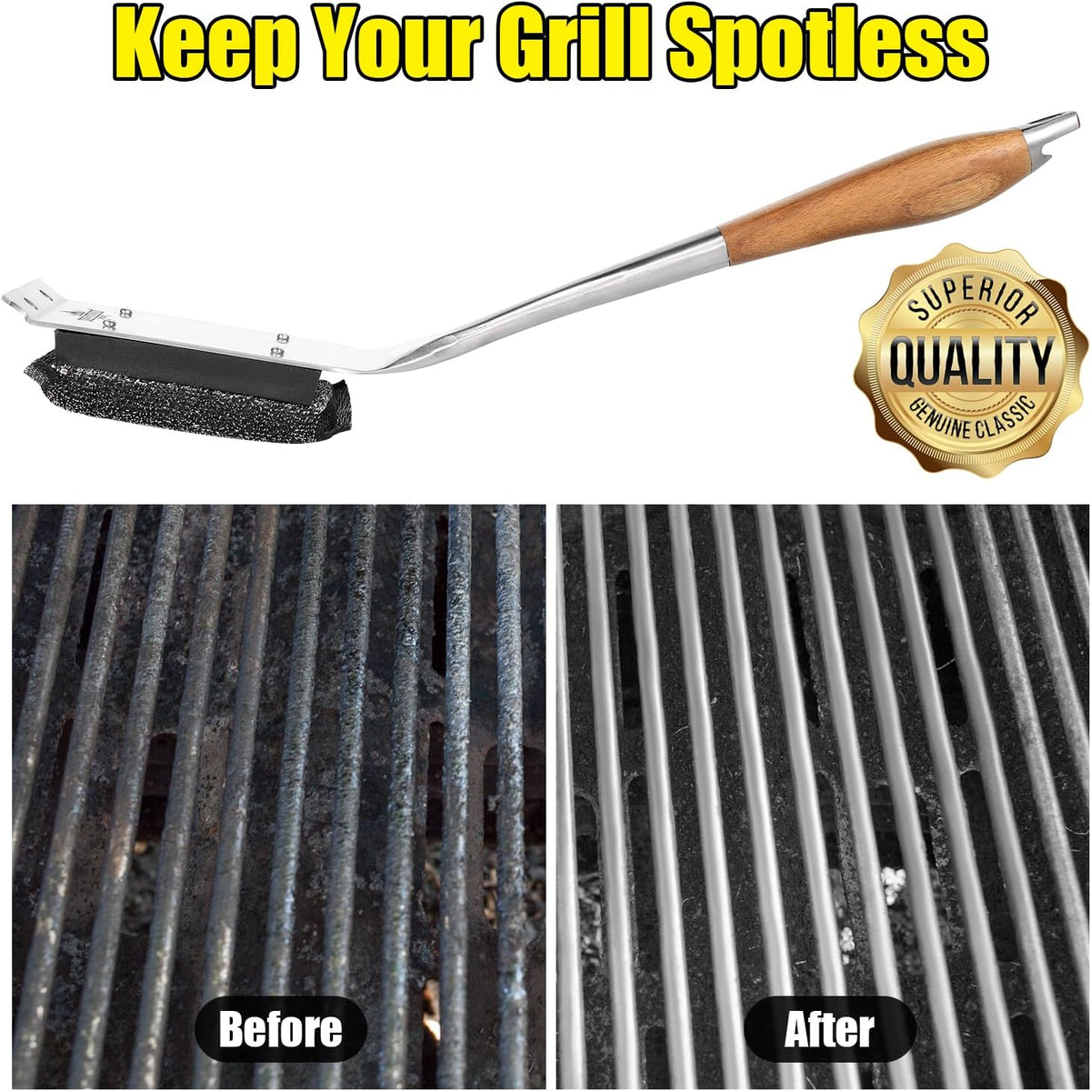 Grill Brush Bristle Free,Unique Steel Fibers Pad [Safe & Efficient] Perfect for Any Grill/Flat Tops Griddles - with 1 Replaceable Cleaning Head - Safe Grill Brush for Outdoor Grill