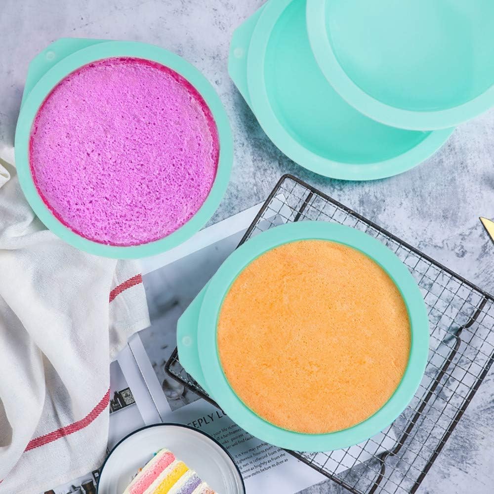 6-Pack Silicone Cake Molds 4 Inch Round Cakes Pans Green Baking Pan Set Silicone Baking Mold DIY Rainbow Cakes and Round Resin Coaster Molds, 0.8 Inch Deep (Green)